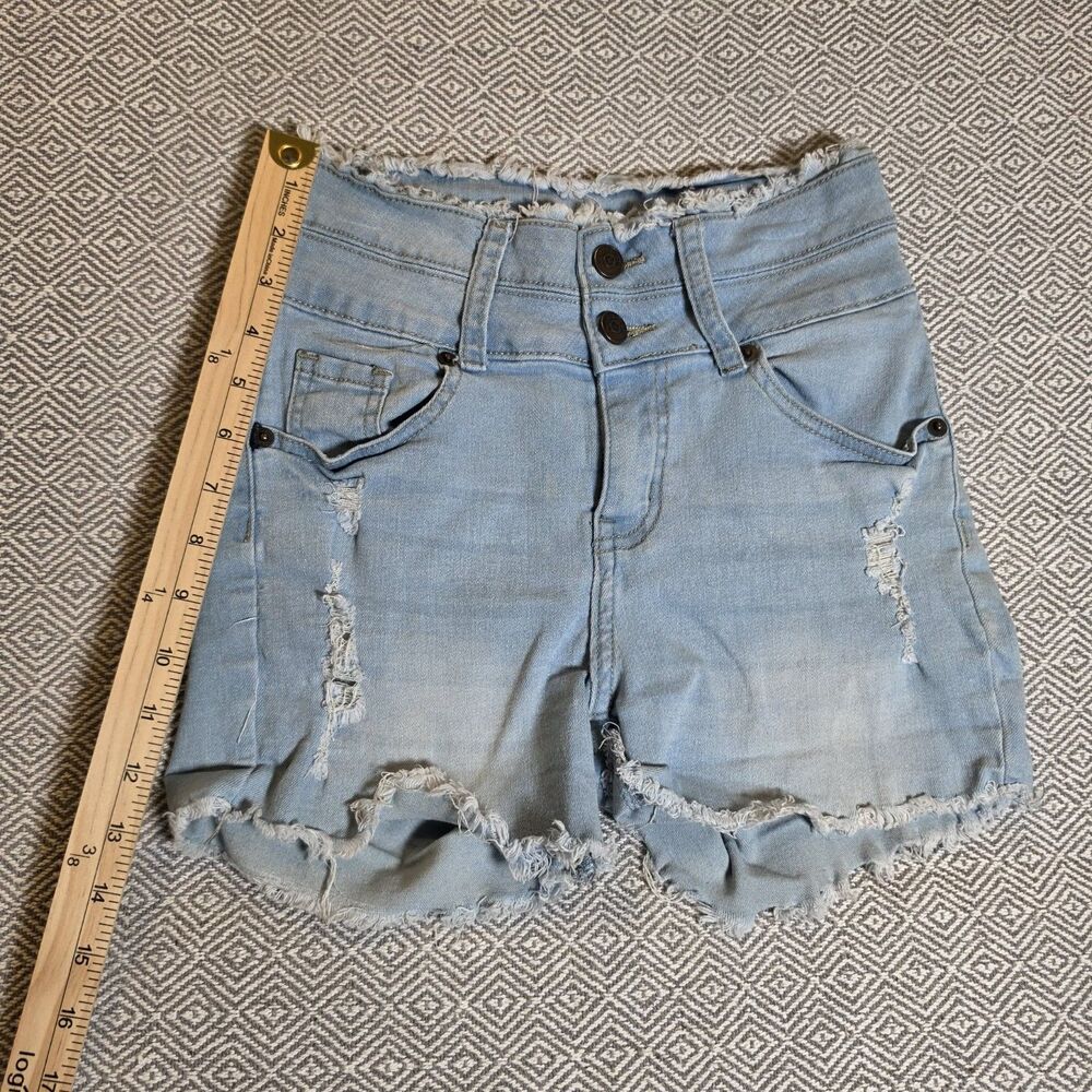 Vince Blue Co. Distressed Light Wash Denim Shorts Size 1 High Rise Frayed Y2k